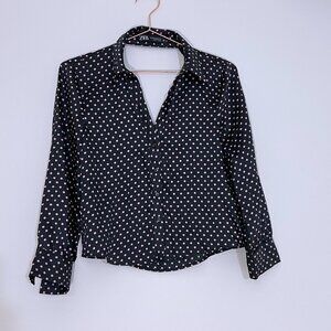Zara Pink & Black Polka Dot Open Back Long Sleeve Blouse Size XS